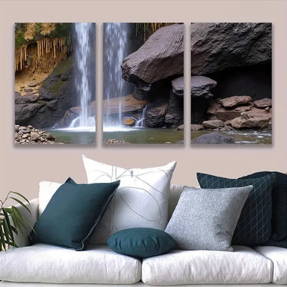 3pcs Waterfall Nature Scene Wall Art Set Canvas Framed 50x70cm - High Quality Print 100% Australian Made Wall Canvas Ready to Hang