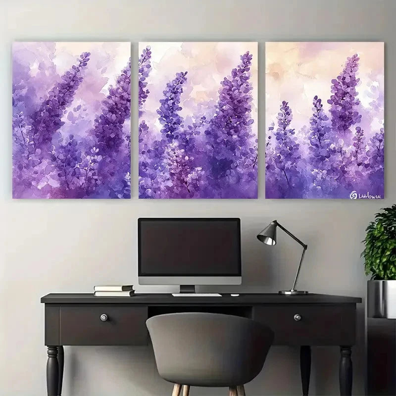 3pcs Elegant Lilac Watercolor Abstract Floral Metal Print Ready to Hang Art - Bella Home Decor