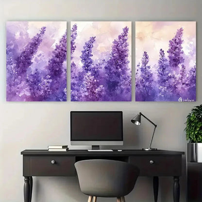 3pcs Elegant Lilac Watercolor Abstract Floral Metal Print Ready to Hang Art - Bella Home Decor
