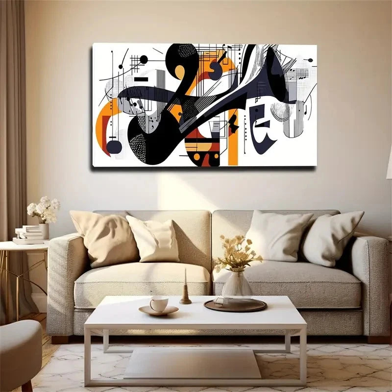 Impressionist Music Symbols Wall Art Canvas Office Home Room Framed 120x60cm