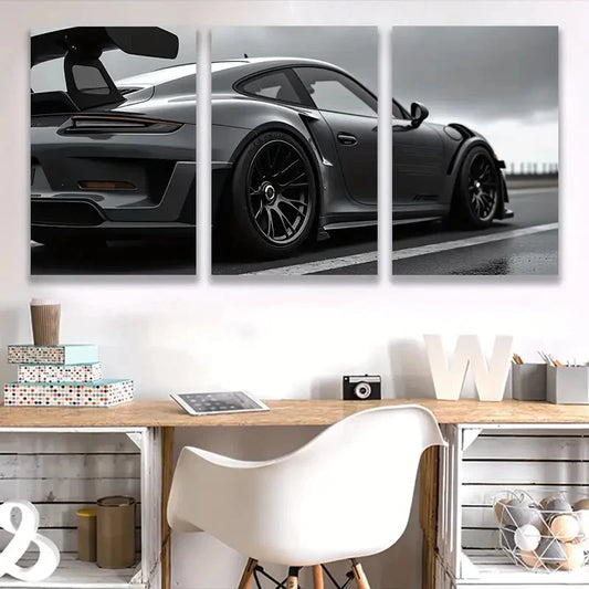 3pcs Black & White Sports Car Photography, I Wall Art Set Canvas Framed 60x90cm - High Quality Print 100% Australian Made Wall Canvas Ready to Hang