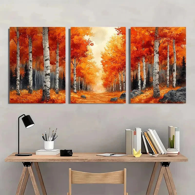 3pcs Fall Birch & Aspen Watercolor Prints Metal Print Ready to Hang Art