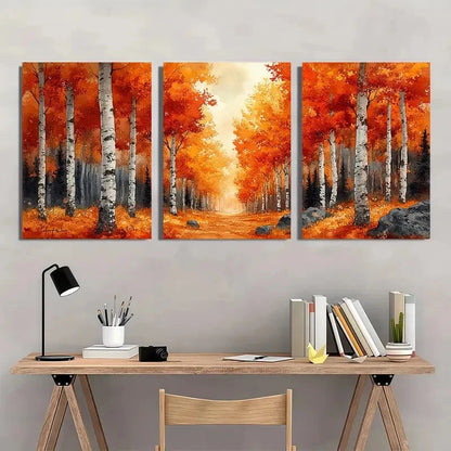 3pcs Fall Birch & Aspen Watercolor Prints Metal Print Ready to Hang Art