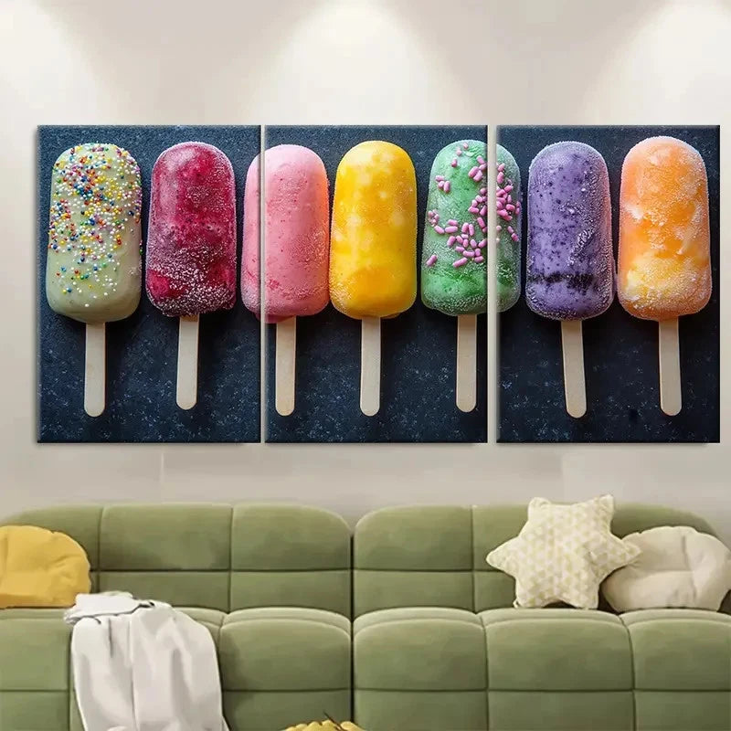 3pcs Vibrant Ice Cream Lolly FI Wall Art Set Canvas Framed 60x90cm - High Quality Print 100% Australian Made Wall Canvas Ready to Hang