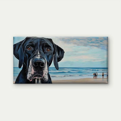 Black Great Dane Dog on Beach Wall Art Canvas Office Home Room Framed 120x60cm