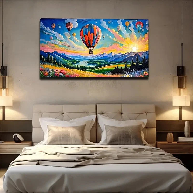Vibrant Hot Air Balloon Wall Art Canvas Office Home Room Framed 120x60cm