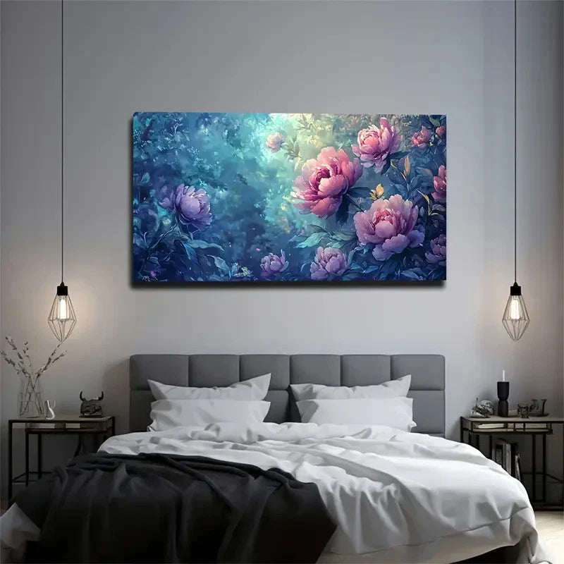 Blooming Peonies Soft Purple Wall Art Canvas Office Home Room Framed 120x60cm