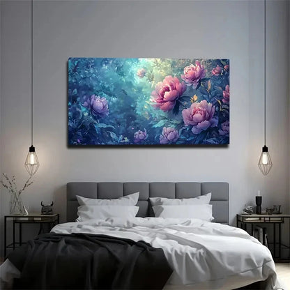 Blooming Peonies Soft Purple Wall Art Canvas Office Home Room Framed 120x60cm
