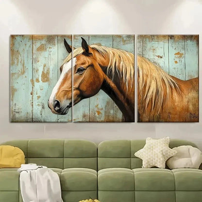 3pcs Horse Painting Farm Animals RT  Wall Art Set Canvas Framed 60x90cm - High Quality Print 100% Australian Made Wall Canvas Ready to Hang