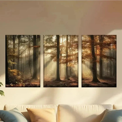 3pcs  Quiet Foggy Forest in Autumn  Wall Art Set Canvas Framed 40x60cm - High Quality Print 100% Australian Made Wall Canvas Ready to Hang - Bella Home Decor