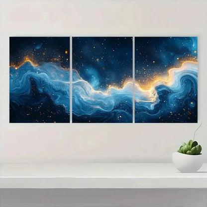 3pcs Ocean-Inspired Blue Fluid Deep Blue GicleeArt Metal Print Ready to Hang Art - Bella Home Decor