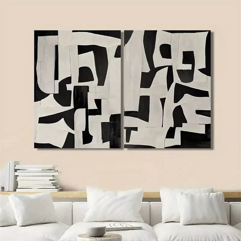 2pcs Decorative Painting, Modern Minimalism Black And Grey Canvas Framed 50x75cm - High Quality Print 100% Australian Made Wall Canvas Ready to Hang - Bella Home Decor