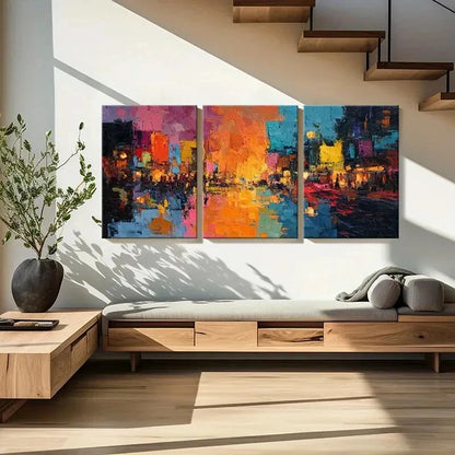 3pcs Abstract Cityscape Art Vibrant Colors Metal Print Ready to Hang Art - Bella Home Decor