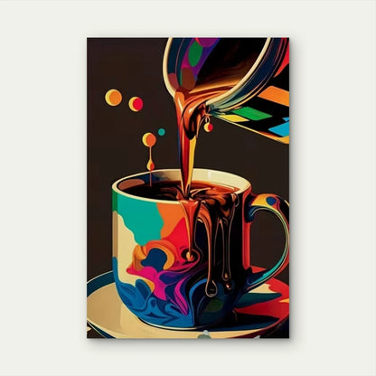 Colorful Vibrant Coffee Pour Metal Print Ready to Hang