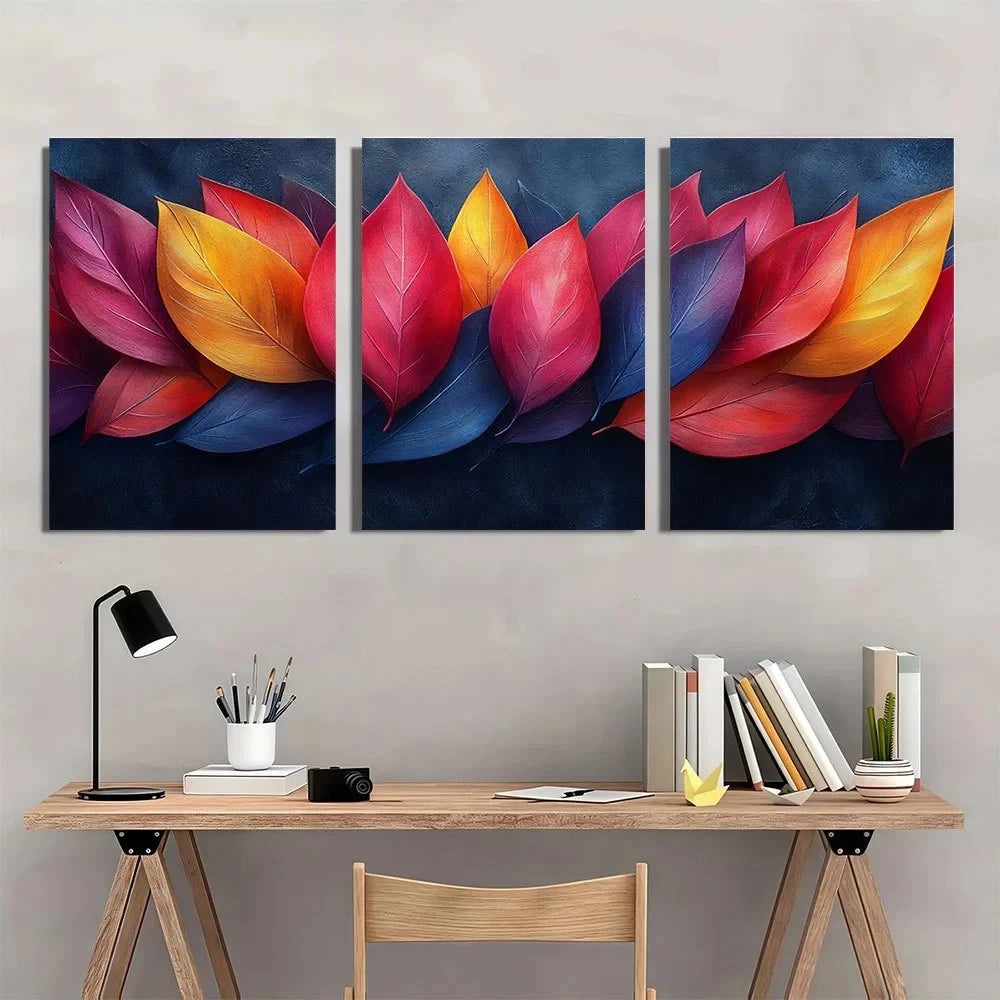 3pcs Modern Abstract Leaves Metal Print Ready to Hang Art - Bella Home Decor