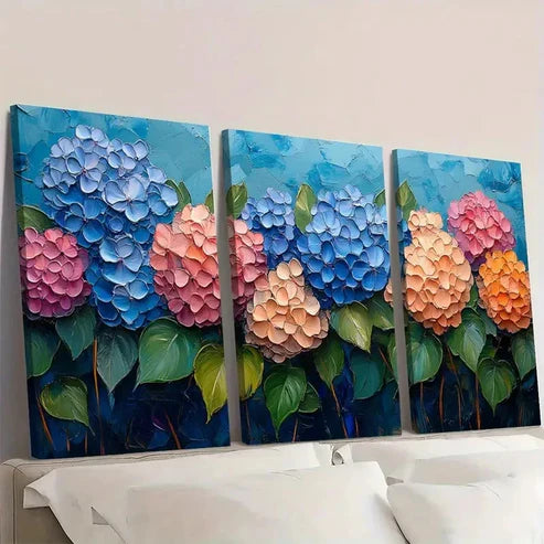 3pcs Hydrangea Painting Flowers Wall Art Canvas Unframed - High Quality Print 100% Australian Made Wall Canvas - Bella Home Decor