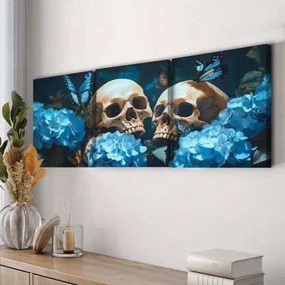 3pcs Skulls and Blue Flowers with Butterflies Wall Art Set Canvas Unframed - High Quality Print 100% Australian Made Wall Canvas