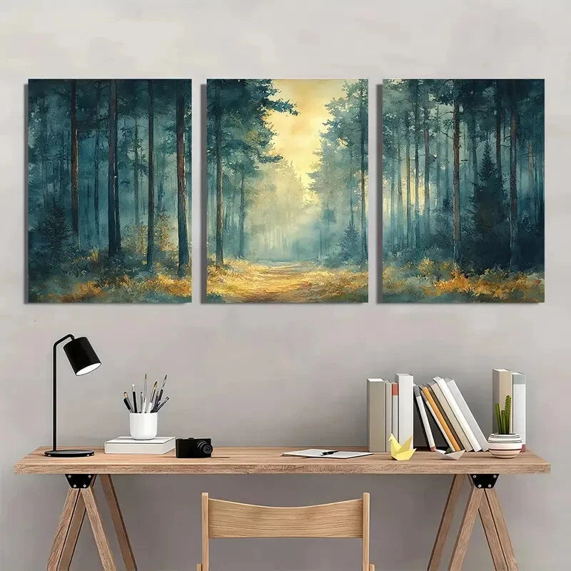 3pcs Dappled Woods Watercolor Painting Metal Print Ready to Hang Art - Bella Home Decor