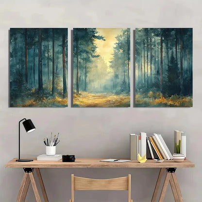 3pcs Dappled Woods Watercolor Painting Metal Print Ready to Hang Art - Bella Home Decor
