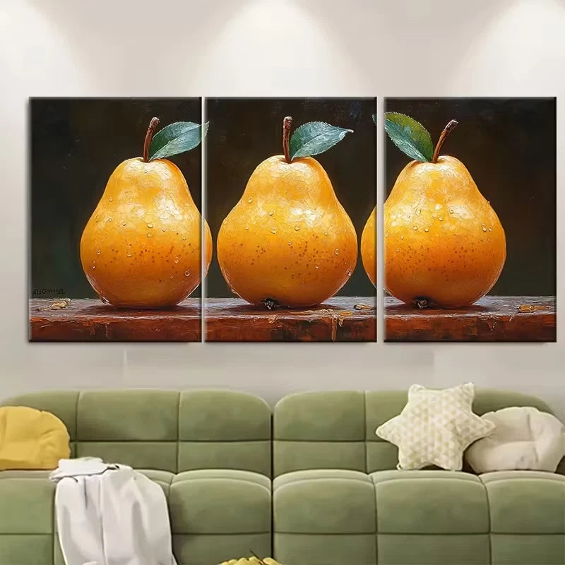 3pcs Pear Metal Print Ready to Hang Art