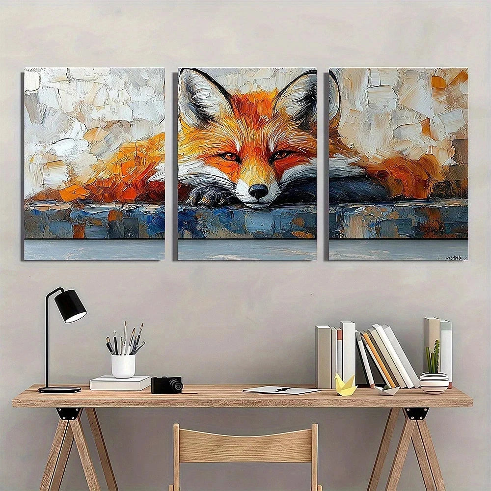 3pcs Fox Abstract Style Vibrant Metal Print Ready to Hang Art - Bella Home Decor