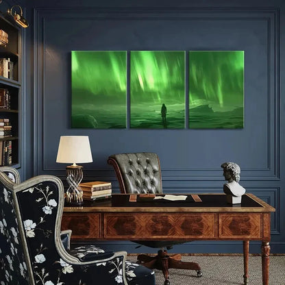 3pcs Aurora Borealis Landscape Silhouette Figure Metal Print Ready to Hang Art - Bella Home Decor
