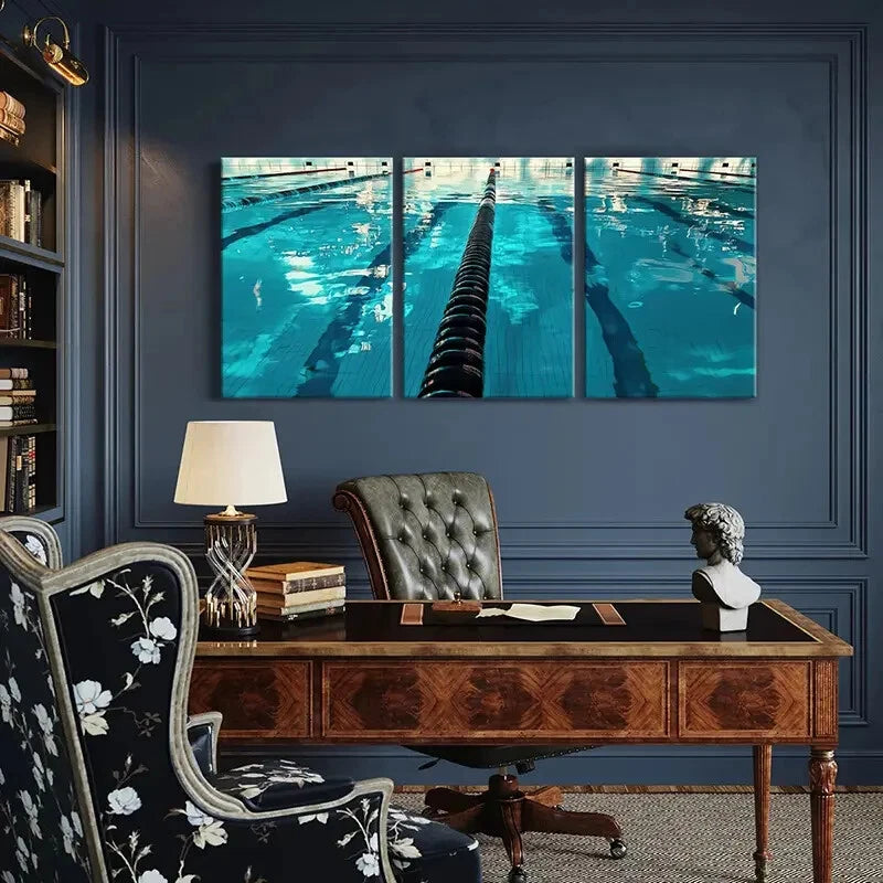 3pcs Abstract Swimming Pool Water Sports Art Metal Print Ready to Hang Art - Bella Home Decor