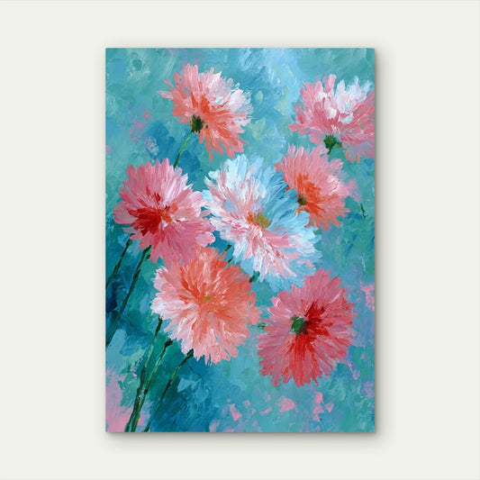 Floral Abstract with Pink Flowers Metal Print Ready to Hang