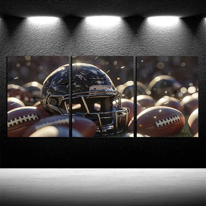 3pcs Football-Themed Modern Sports Fans Metal Print Ready to Hang Art - Bella Home Decor