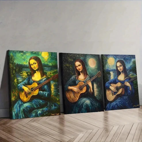 3pcs Mona Lisa Guitar Trio Wall Art Set Canvas Unframed - High Quality Print 100% Australian Made Wall Canvas