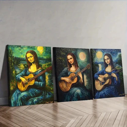 3pcs Mona Lisa Guitar Trio Wall Art Set Canvas Unframed - High Quality Print 100% Australian Made Wall Canvas