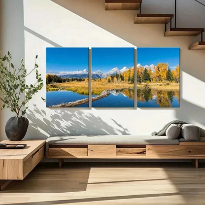 3pcs Autumn Mountain Lake Forest Modern Wall Art Set Canvas Framed 40x60cm - High Quality Print 100% Australian Made Wall Canvas Ready to Hang - Bella Home Decor