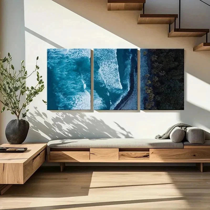 3pcs Ocean Waves Beach Nature Landscape Wall Art Set Canvas Framed 50x70cm - High Quality Print 100% Australian Made Wall Canvas Ready to Hang