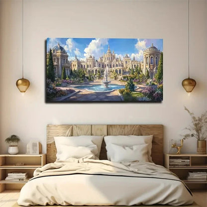 Fountain In The Garden Décor Wall Art Canvas Office Home Room Framed 120x60cm