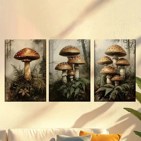 3pcs Retro Art Mushrooms Wall Art Set Canvas Unframed – High Quality Print 100% Australian Made Wall Canvas