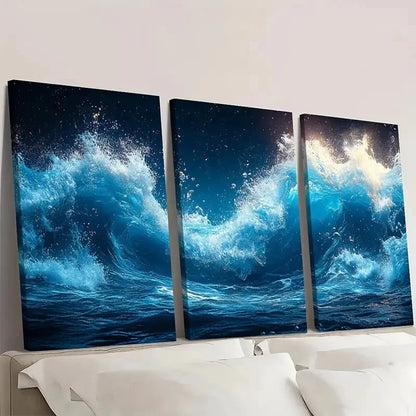 3pcs Underwater Ocean Waves DE Wall Art Set Canvas Framed 40x60cm - High Quality Print 100% Australian Made Wall Canvas Ready to Hang