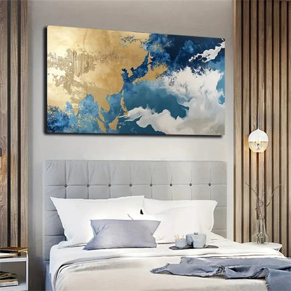 Dynamic Blue and Golden Wall Art canvas office home room framed 120x60cm