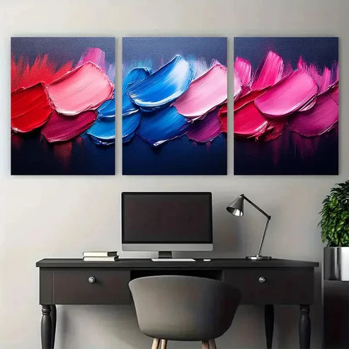 3pcs Abstract Red Blue Magenta Textures Wall Art Canvas Unframed – High Quality Print 100% Australian Made Wall Canvas - Bella Home Decor