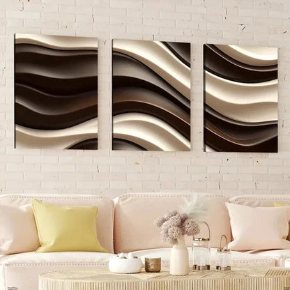 3pcs Shapes Colors Abstract Geometric Brown Gold Wall Art Canvas Unframed - High Quality Print 100% Australian Made Wall Canvas