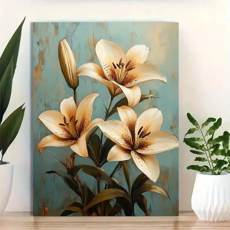 Beautiful Elegant Lily Botanical Painting 40x60cm Metal Print Ready to Hang