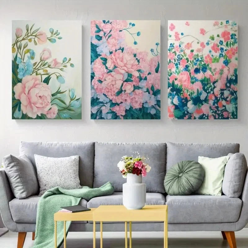 3pcs Floral Canvas Office, Wall Decorations Wall Art Set Canvas Framed 50x70cm - High Quality Print 100% Australian Made Wall Canvas Ready to Hang
