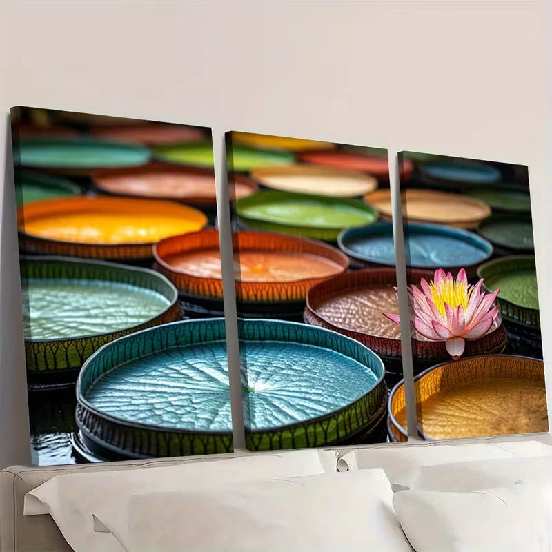 3pcs Lily Pad Art Hangings Flower Wall Art Set Canvas Framed 40x60cm - High Quality Print 100% Australian Made Wall Canvas Ready to Hang