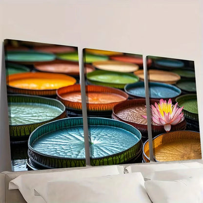 3pcs Lily Pad Art Hangings Flower Wall Art Set Canvas Framed 40x60cm - High Quality Print 100% Australian Made Wall Canvas Ready to Hang