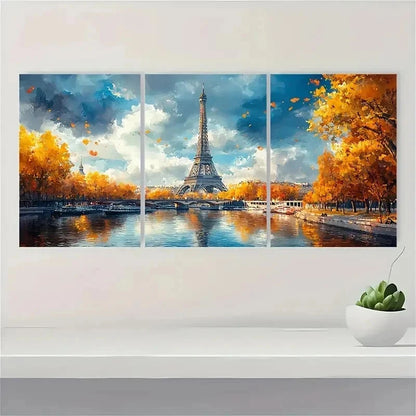 3pcs Paris Eiffel Tower Watercolor Seine Perfect Wall Art Set Canvas Framed 50x70cm - High Quality Print 100% Australian Made Wall Canvas Ready to Hang