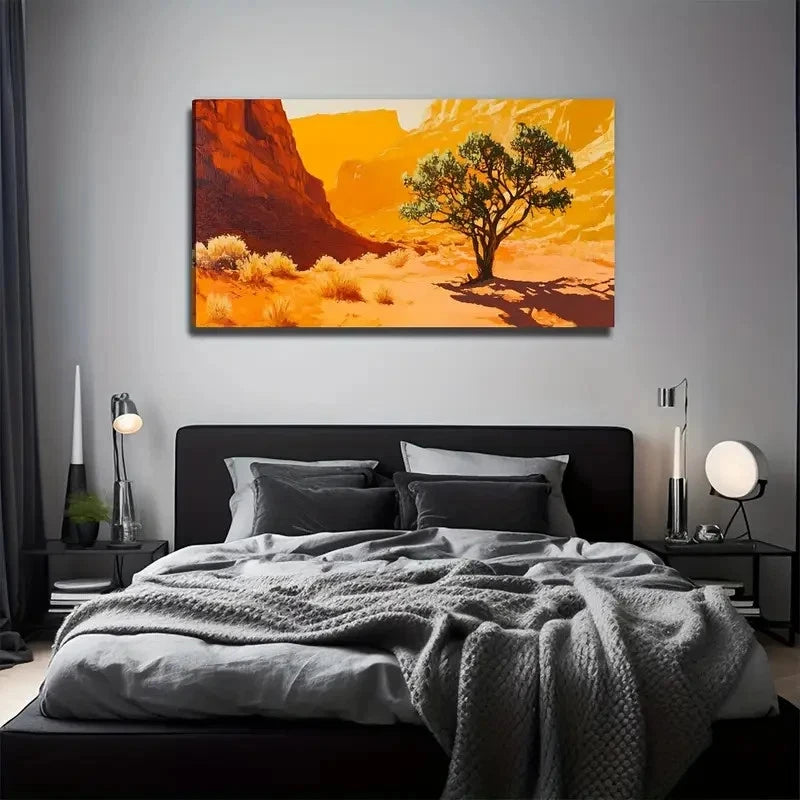 Sunrise A Tree In The Desert Wall Art Canvas Office Home Room Framed 120x60cm