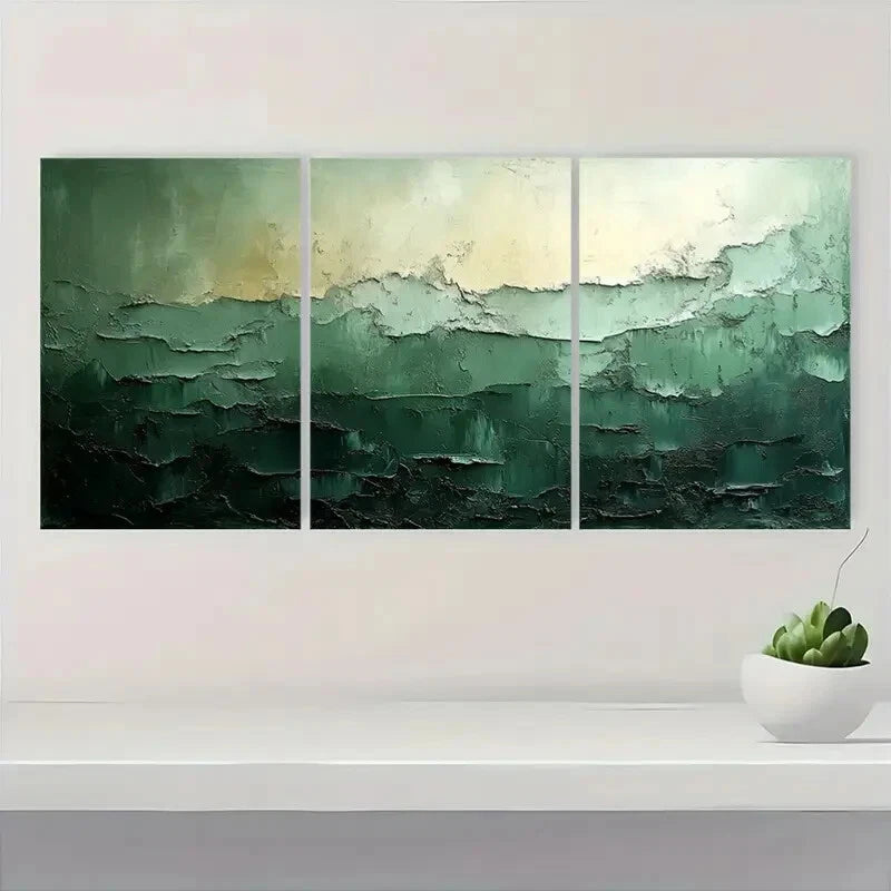 3pcs Green Abstract Minimalist Wabi Sabi Textured Metal Print Ready to Hang Art - Bella Home Decor