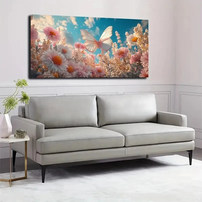 Bohemian Modern Pink Floral Wall Art canvas office home room framed 120x60cm - Bella Home Decor