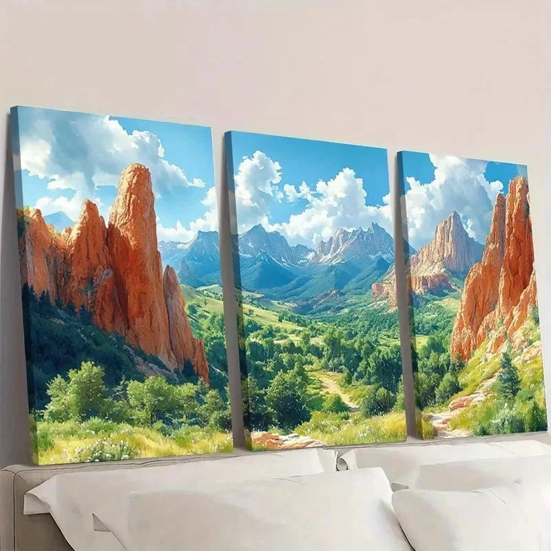 3pcs Vibrant Colorado Mountains & Red Rocks S  Wall Art Set Canvas Framed 60x90cm - High Quality Print 100% Australian Made Wall Canvas Ready to Hang