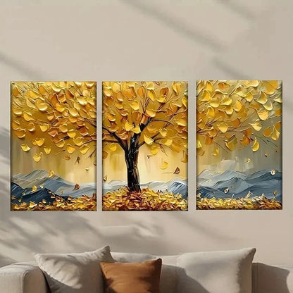 3pcs Tree with Golden Yellow Leaves Wall Art Set Canvas Framed 50x70cm - High Quality Print 100% Australian Made Wall Canvas Ready to Hang