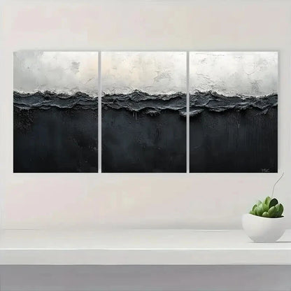 3pcs Black and White Abstract Painting Metal Print Ready to Hang Art - Bella Home Decor